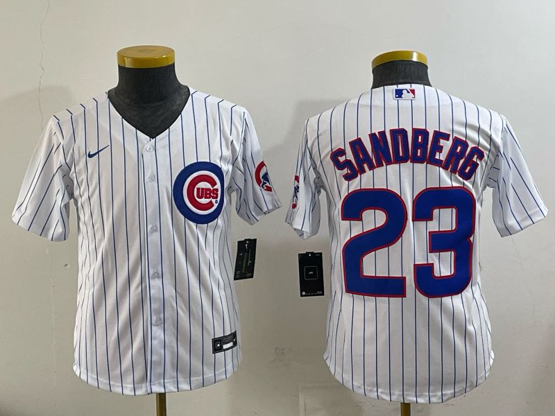 Youth 2025 Chicago Cubs #23 Sandberg white stripe Nike MLB Jersey style 011->youth mlb jersey->Youth Jersey